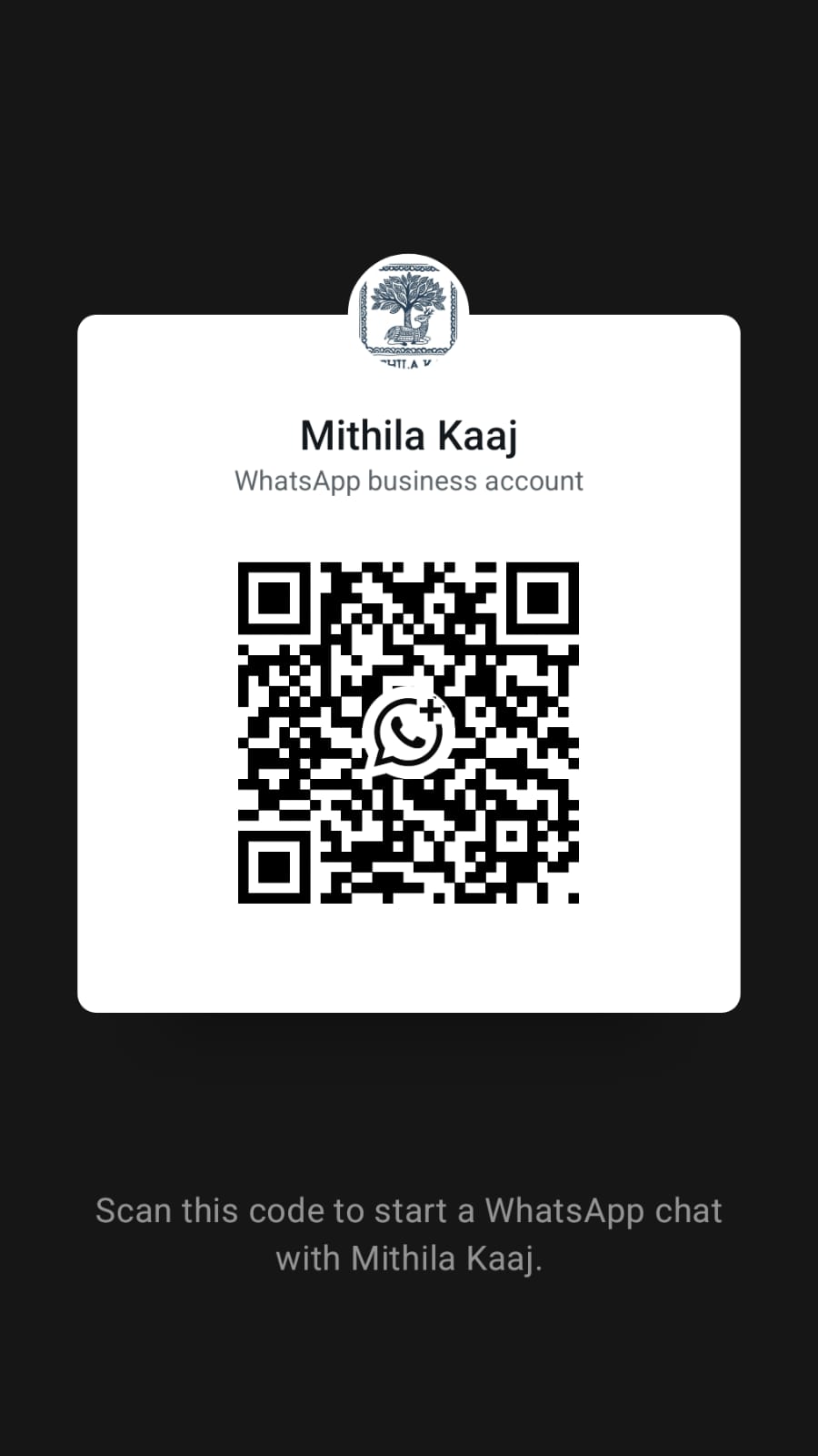 WhatsApp QR code — scan to message Mithila Kaaj